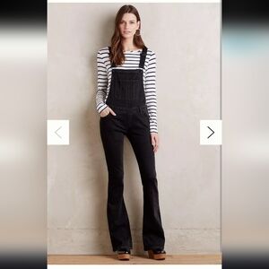 PAIGE Tavie Flare Denim Overalls - 28 In Black Raven